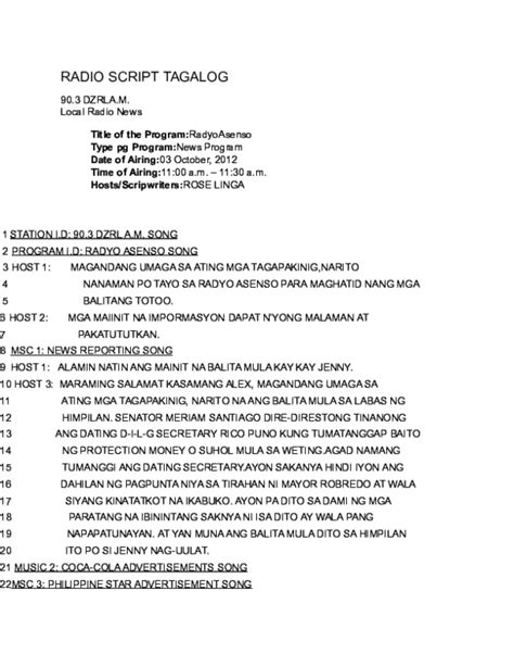 balitang radyo script|Filipino Script For Radio Broadcasting .